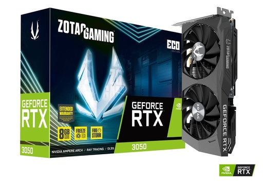 GPU ZOTAC  Gaming Nvidia GeForce RTX 3050 ECO Edition 8GB DDR6 2 Fans Model : ZT-A30500K-10M