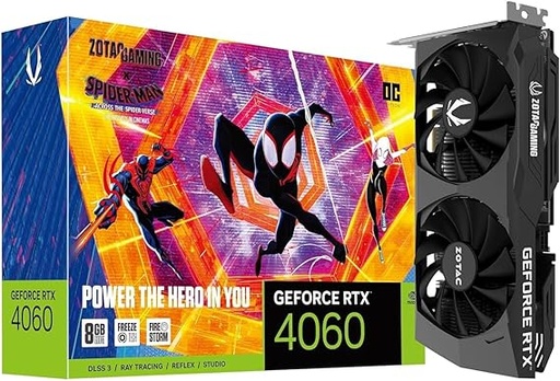 GPU ZOTAC SpiderMan OC Gaming Nvidia GeForce RTX 4060 8GB DDR6X 2 Fans Model : ZT-D40600P-10M