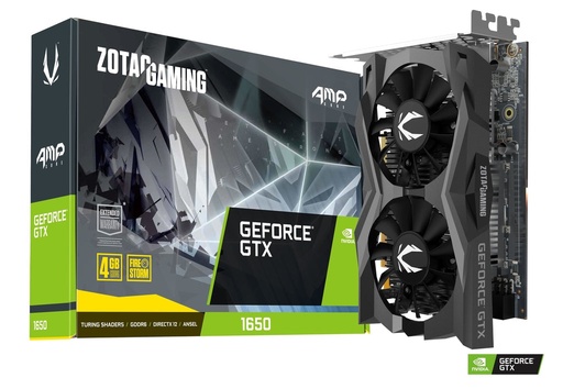 GPU ZOTAC AMP Gaming Nvidia GeForce GTX 1650 4GB DDR6 2 Fans Model : ZT-T16520J-10L